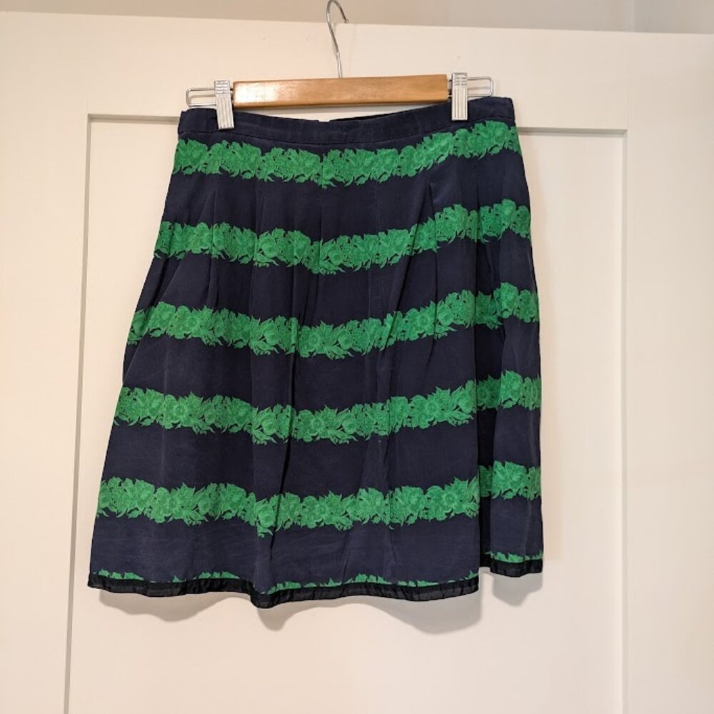 J Crew Navy Silk Mini Skirt with Florals